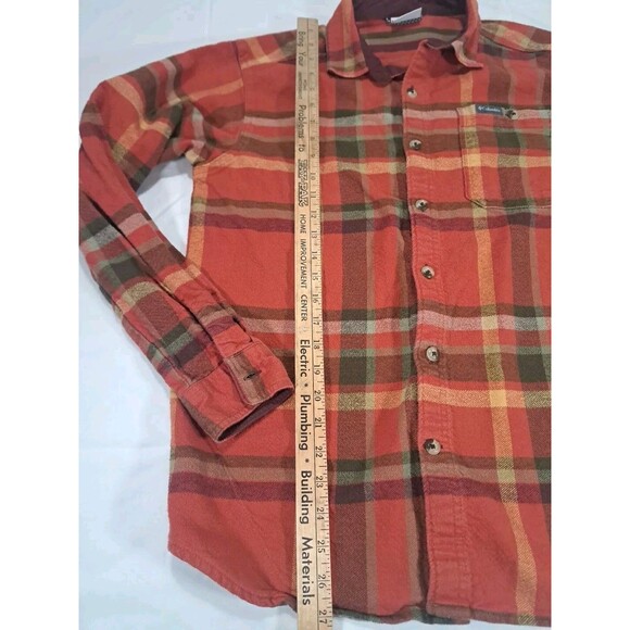Columbia Mens Flannel Medium Red Outdoors Hiking Camping Button Up Collared - Picture 6 of 8